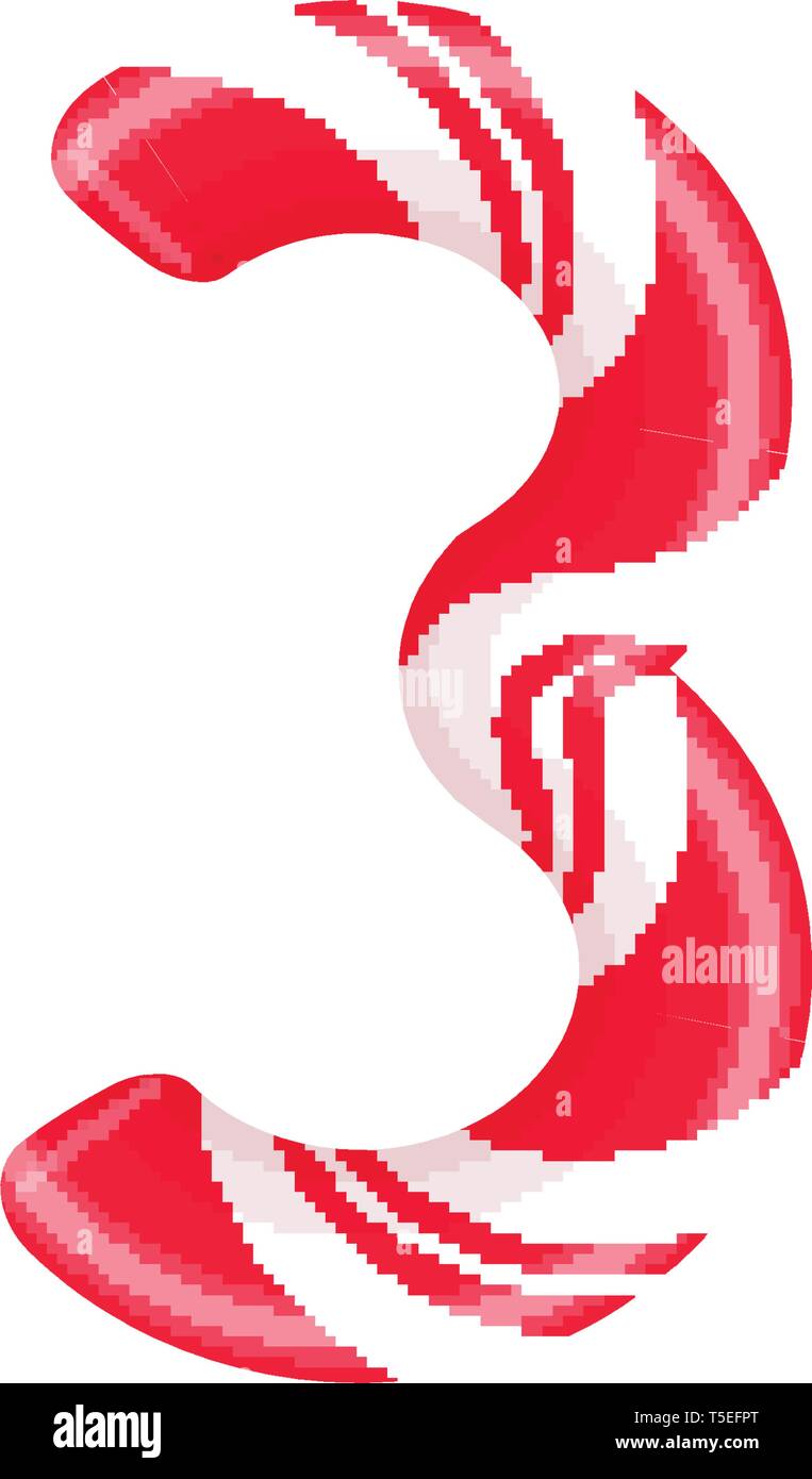 Lettre de canne 3. Candy font elment. Sucette bonbon sucré, des lettres latines. Lettre blanc avec rayures rouges. Cirque et clown monogramme et modèle d'affiche Illustration de Vecteur