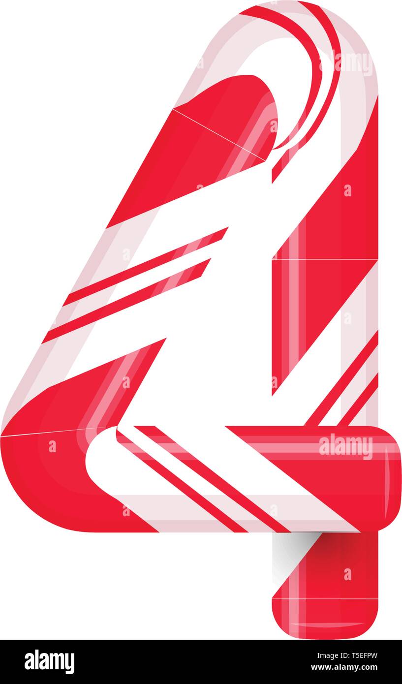 Lettre de canne 4. Candy font elment. Sucette bonbon sucré, des lettres latines. Lettre blanc avec rayures rouges. Cirque et clown monogramme et modèle d'affiche Illustration de Vecteur