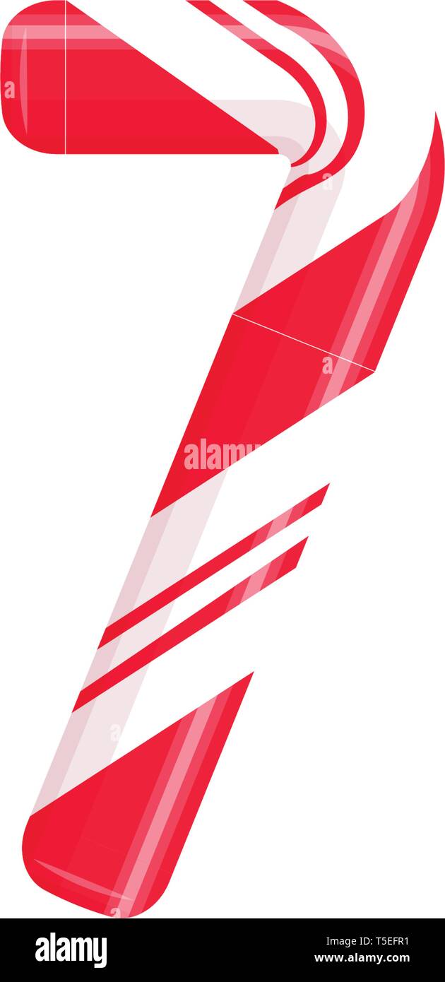 Lettre de canne 7. Candy font elment. Sucette bonbon sucré, des lettres latines. Lettre blanc avec rayures rouges. Cirque et clown monogramme et modèle d'affiche Illustration de Vecteur