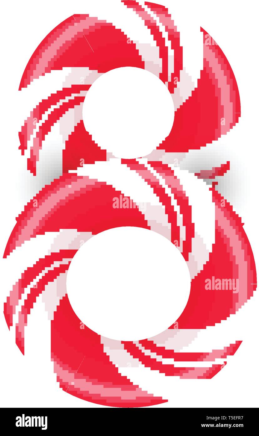 Lettre de canne 8. Candy font elment. Sucette bonbon sucré, des lettres latines. Lettre blanc avec rayures rouges. Cirque et clown monogramme et modèle d'affiche Illustration de Vecteur