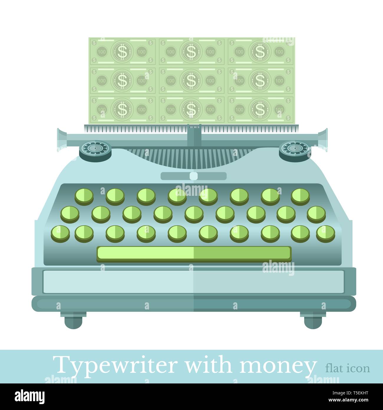 Machine à écrire avec l'icône plate faire mooney isolated on white Illustration de Vecteur