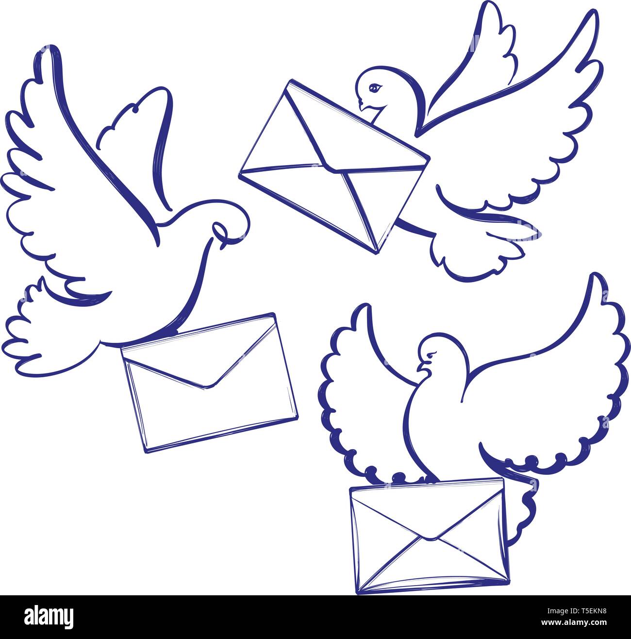 Pigeonnier avec enveloppe, lettre, définir l'icône cartoon collection hand drawn vector illustration croquis Illustration de Vecteur