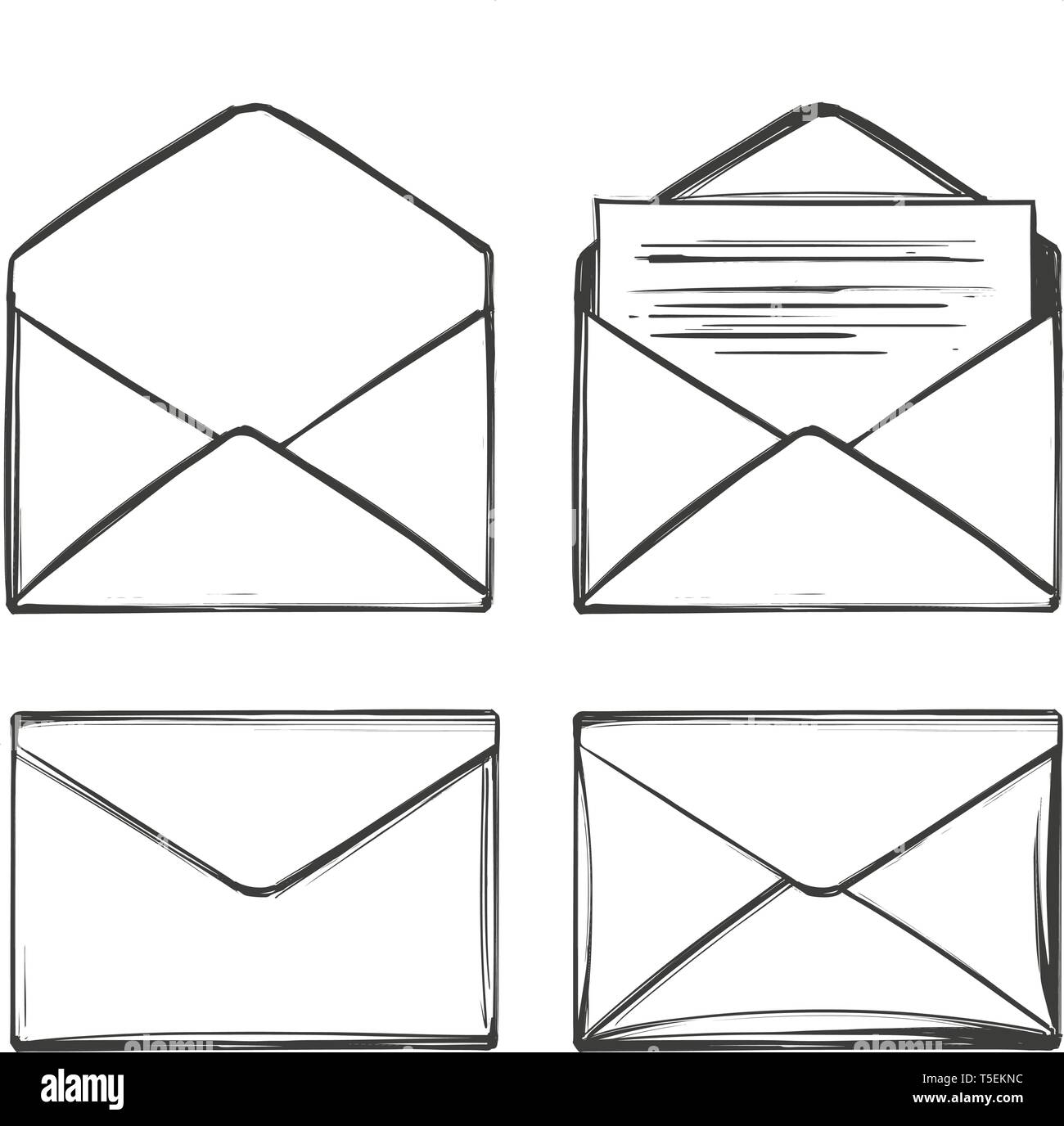 Lettre, enveloppe, définir l'icône cartoon collection hand drawn vector illustration croquis Illustration de Vecteur