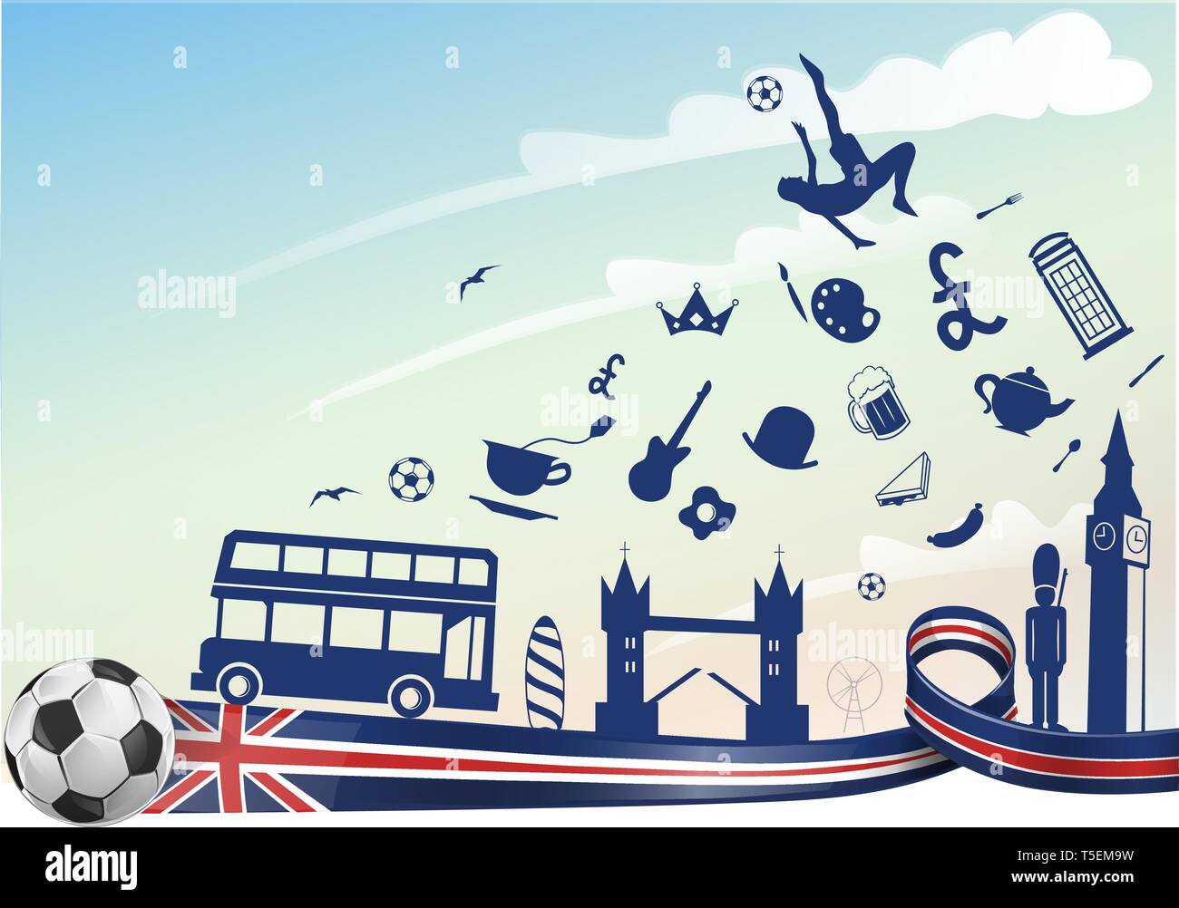 Symbole du drapeau de l'Angleterre avec éléments et soccer ball Illustration de Vecteur