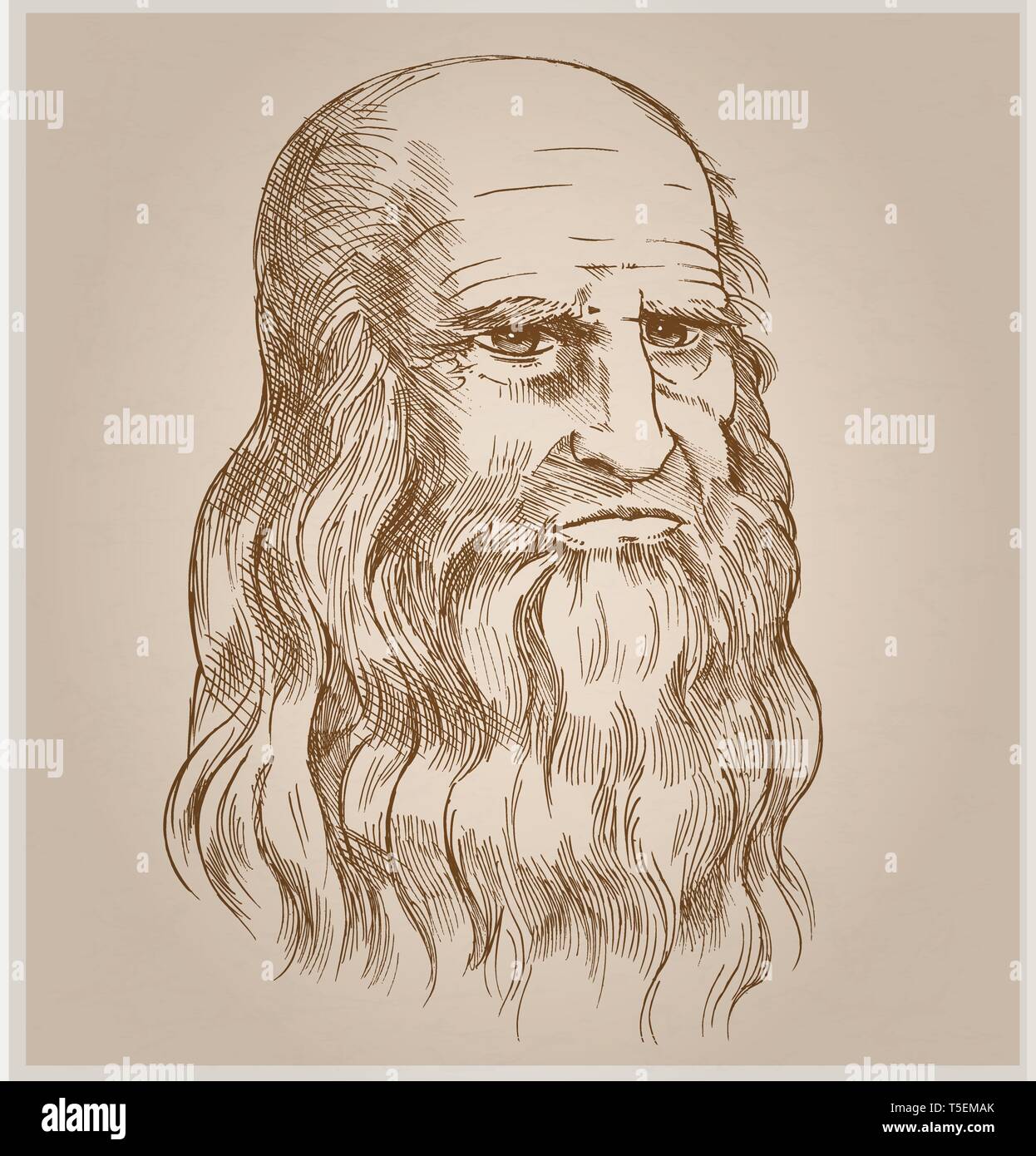 Hand drawn vector portrait sur papier fond.Leonardo Da Vinci Illustration de Vecteur