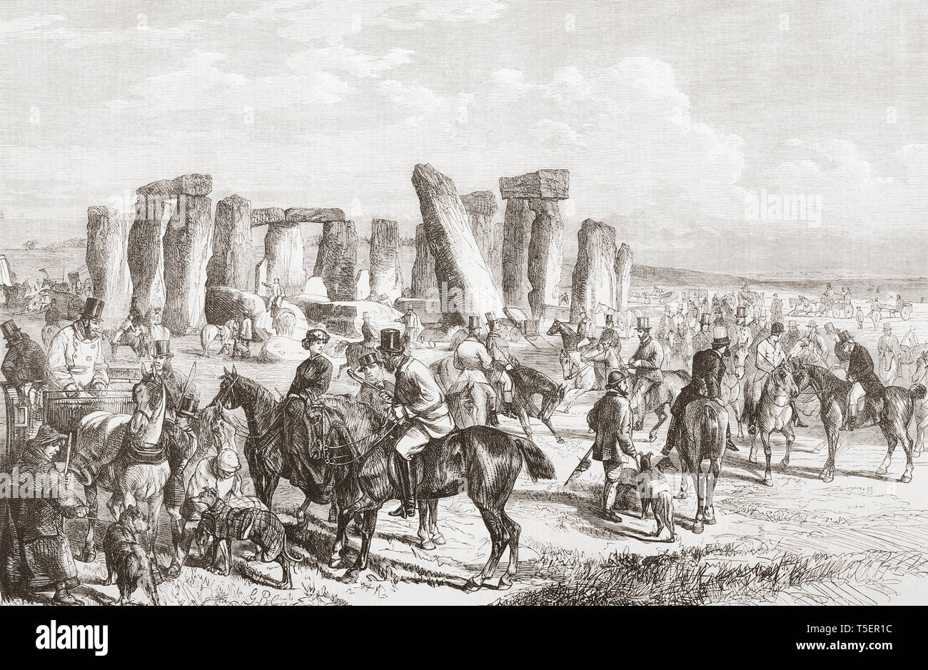 La réunion de Course Champion Wiltshire, Stonehenge, Wiltshire, Angleterre, vu ici au 19e siècle. À partir de l'Illustrated London News, publié en 1865. Banque D'Images