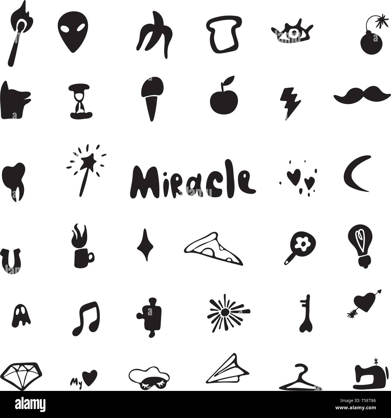 Ensemble d'esquisses dessinées à la main de gribouillis de culture, de signes et de symboles pour adolescents. Patchs, épingles, badges et autocollants chic et tendance. Éléments de conception. Doodle Illustration de Vecteur