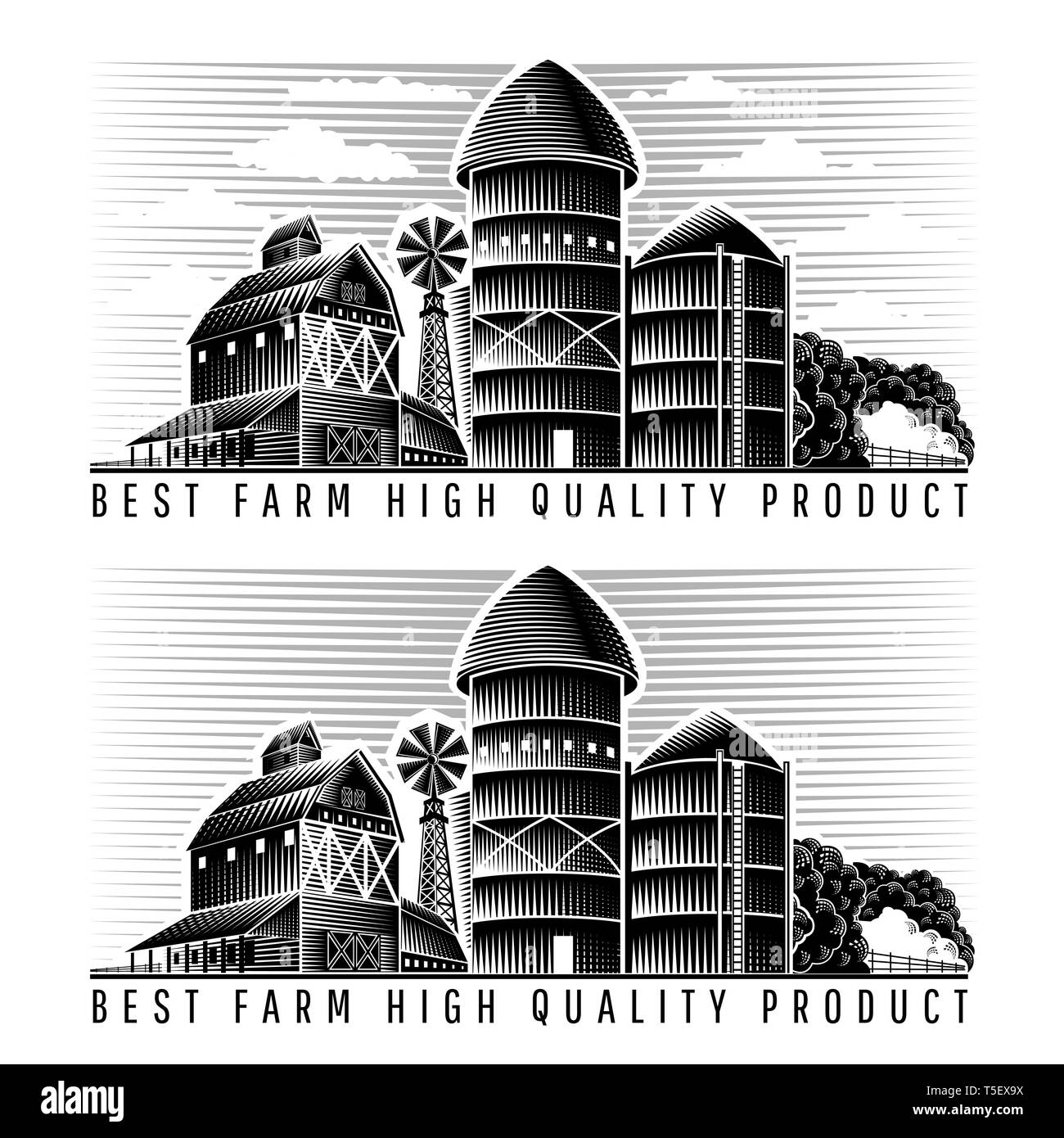 Grenier de ferme et grange avec wind mill et sky style retro vintage label Illustration de Vecteur