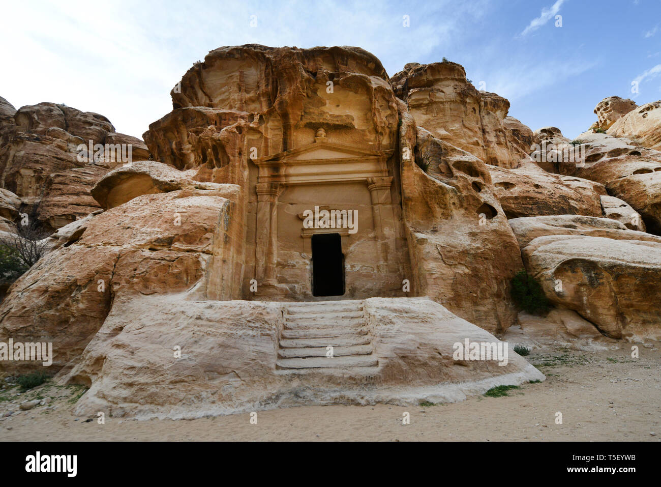 Les anciennes ruines nabatéennes de peu de Petra en Jordanie. Banque D'Images