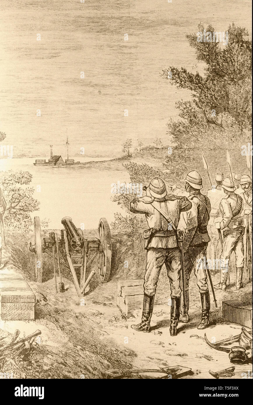 La guerre mahdistes ( 1881 - 1899) - Wilson scrute l'arrivée de Safiya à Mernat Island Banque D'Images