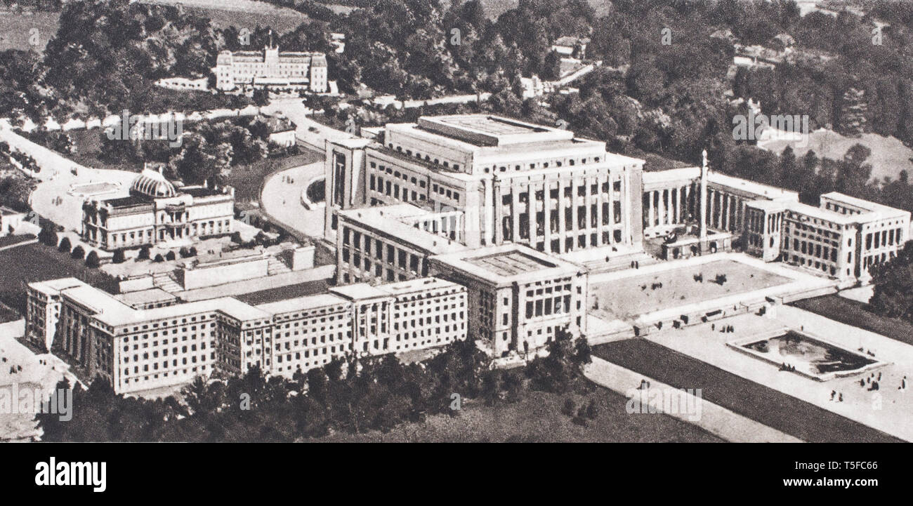 Le Palais de la Société des Nations à Genève (Suisse). Il a été construit au milieu de l'ombre de la magnifique Parc Ariana. Symbole de beaucoup d'espoir Banque D'Images