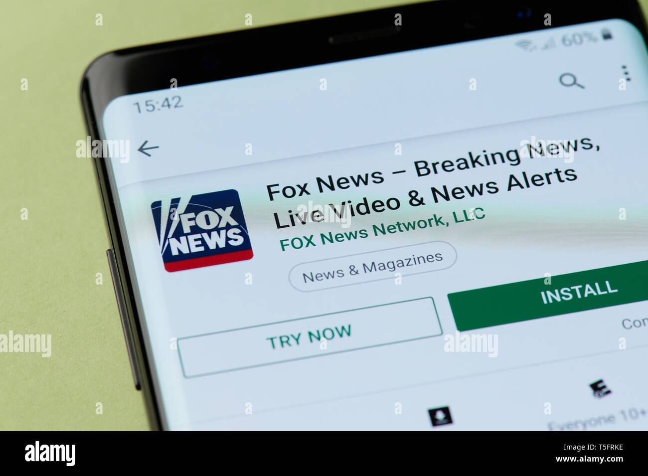 New York, USA - 22 avril 2019 : l'installation de Fox News pour application pour smartphone de google market Banque D'Images