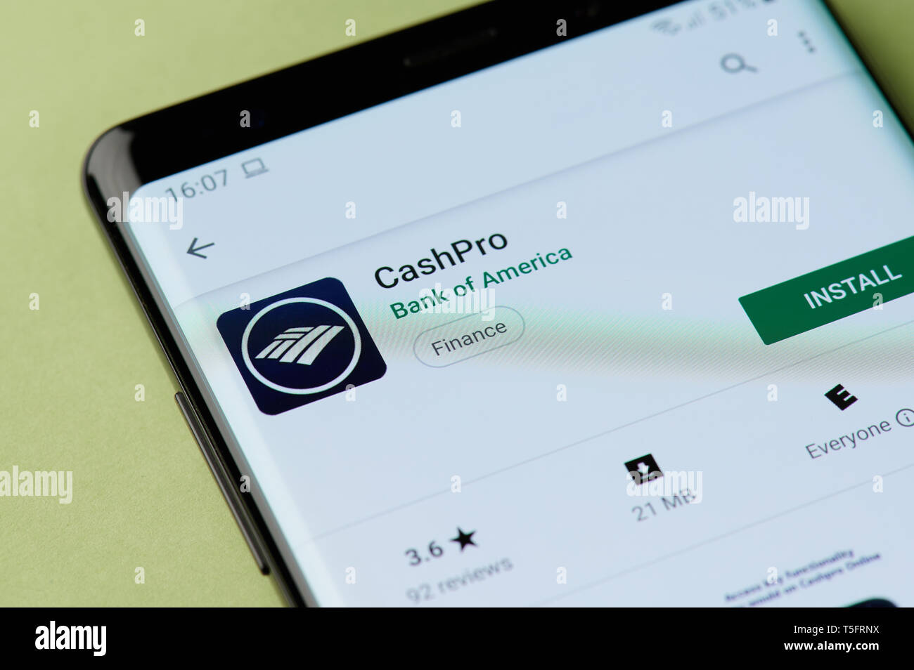 New York, USA - 22 avril 2019 : installation CashPro banque d'Amérique à l'application pour smartphone de google market Banque D'Images