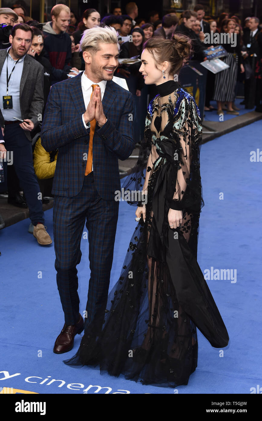 Londres, Royaume-Uni. Apr 24, 2019. Londres, Royaume-Uni. 24 avril 2019 : Zac Efron et Lily Collins arrivant pour la 'Extrêmement méchants, scandaleusement mal et Vile' première au Curzon Mayfair, Londres. Photo : Steve Sav/Featureflash Crédit : Paul Smith/Alamy Live News Banque D'Images