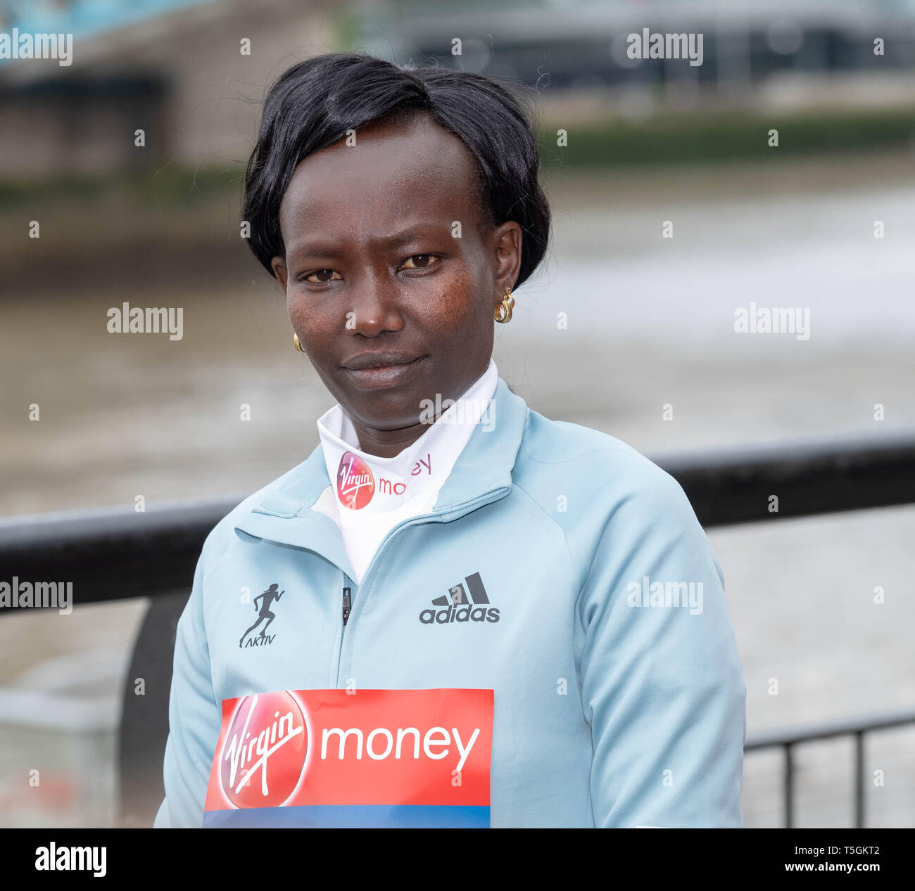 25thApril 2019 Londres, Virgin Money London Photocall Marathon les coureurs d'élite de la femme, Mary Keitany Crédit : Ian Davidson/Alamy Live News Banque D'Images