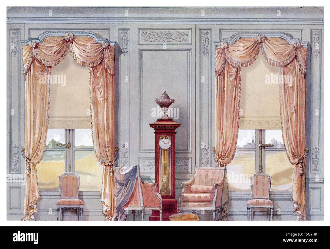 Salon d'attente Style Louis XV, la décoration des fenêtres. Illustration de  style Vintage 1905 Photo Stock - Alamy