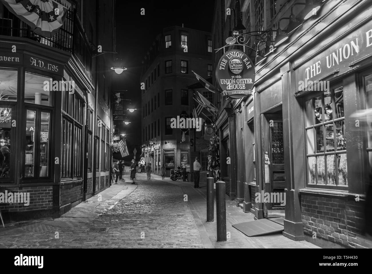 Street view en noir et blanc d'Amérique est plus vieux restaurant Banque D'Images