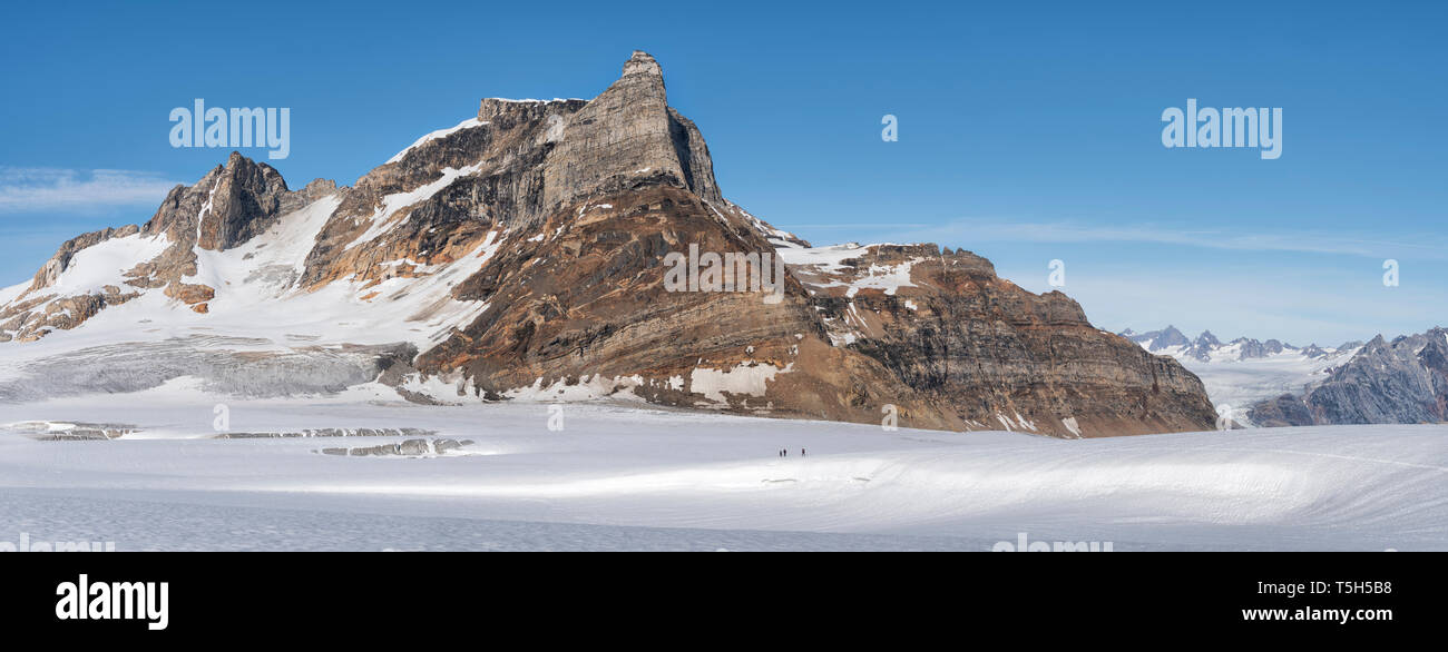 Le Groenland, Sermersooq, Kulusuk, Schweizerland Alpes, groupe de personnes marchant dans la neige Banque D'Images