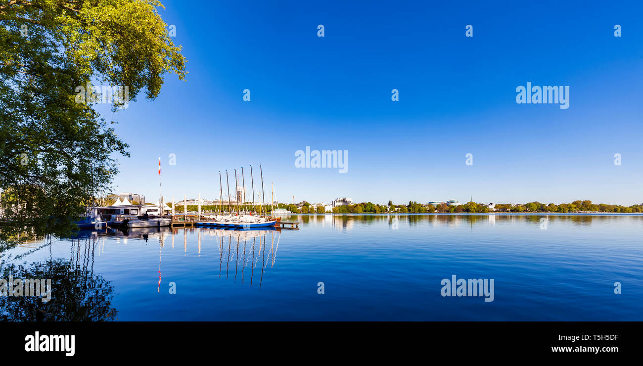 Allemagne, Hambourg, voiliers au port sur le lac Alster Banque D'Images