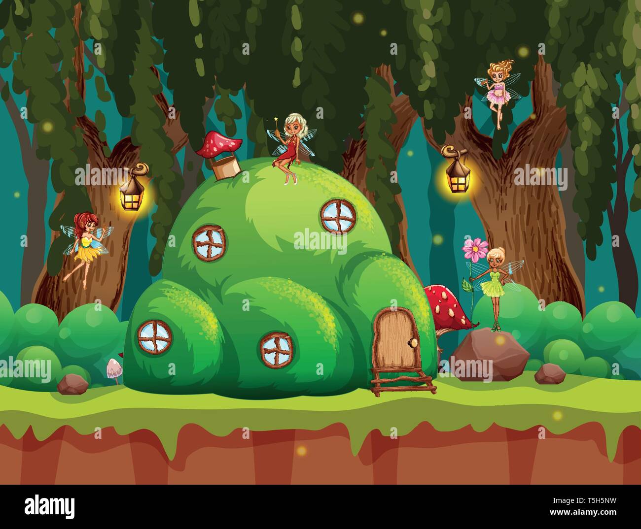 Une forêt féerique illustration scène Illustration de Vecteur