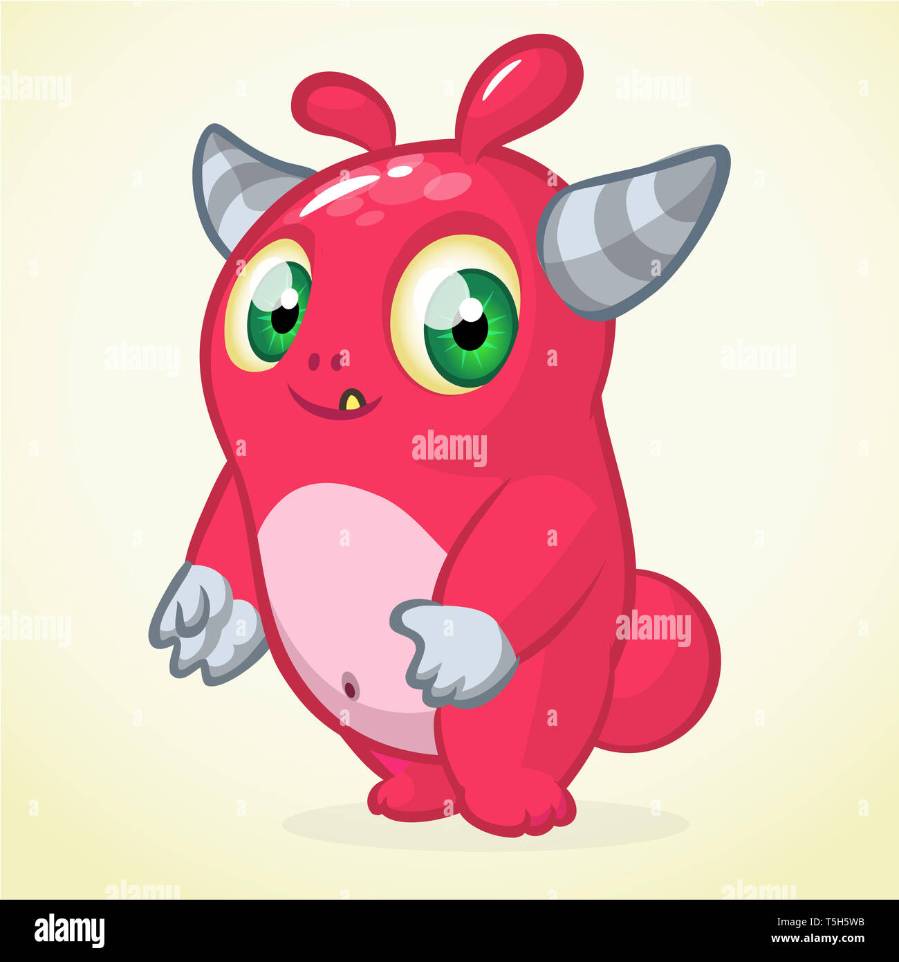 Cute monster personnage cornu. Vector illustration of funny Halloween troll ou caractère exotiques pour l'impression, autocollant ou poster Banque D'Images
