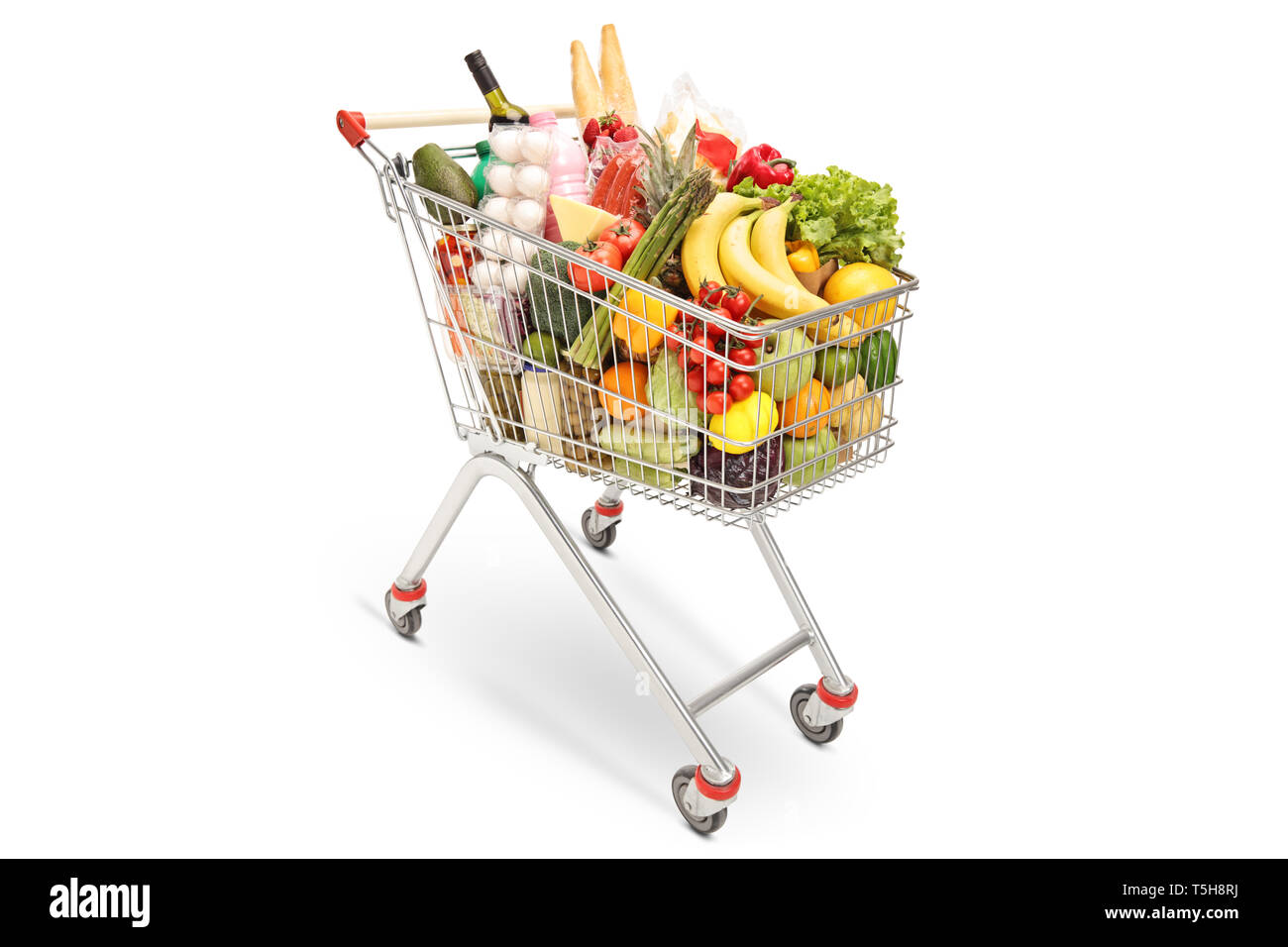 Panier avec différents produits alimentaires isolé sur fond blanc Banque D'Images