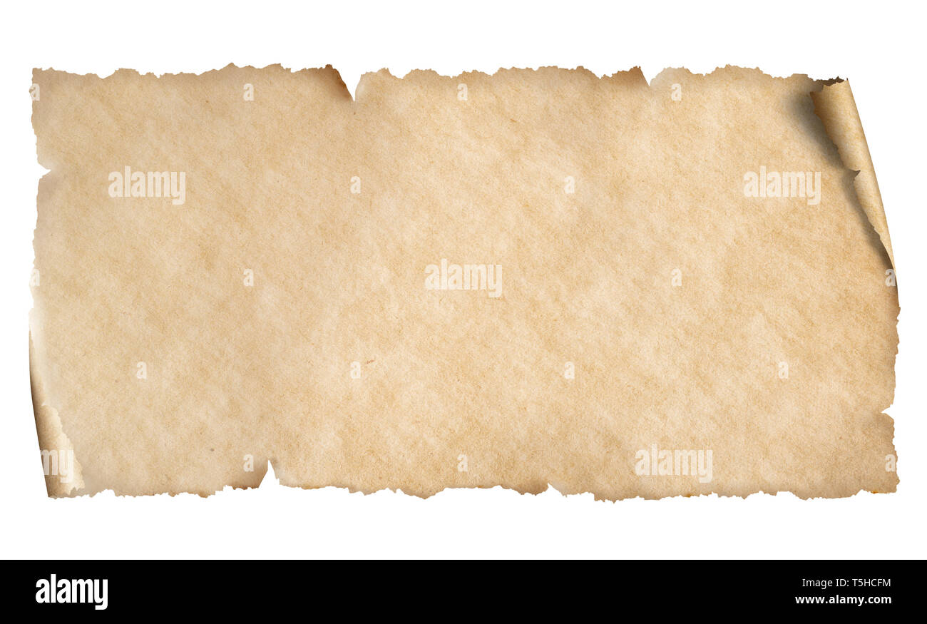 Ancienne feuille de papier horizontale étroite isolated on white Banque D'Images