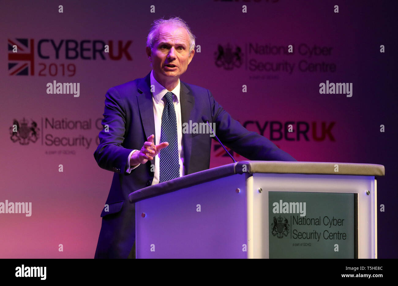 Chancelier du duché de Lancaster David Lidington s'exprimant lors d'CYBERUK tenue au campus d'événements écossais à Glasgow. Banque D'Images