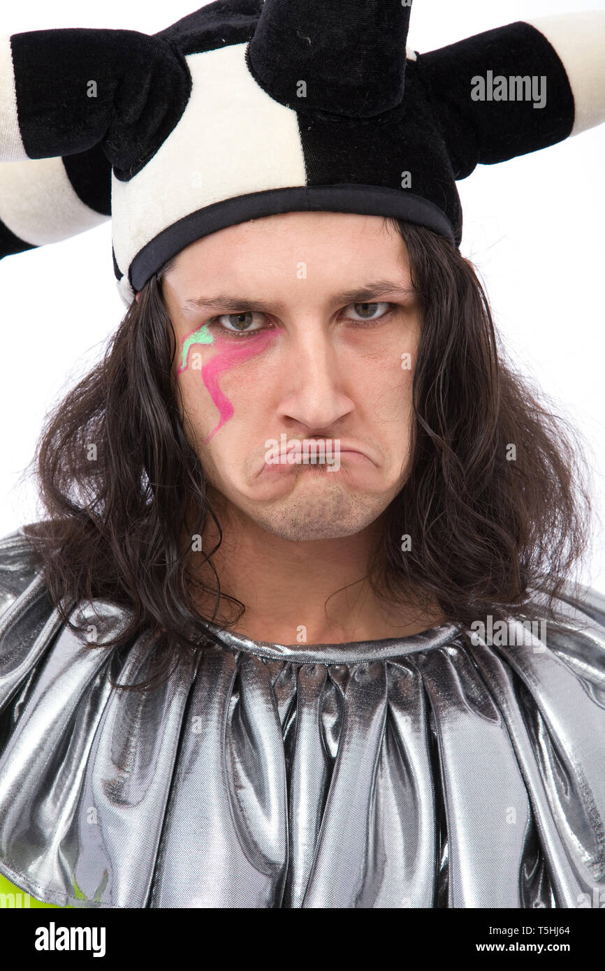 Funny joker faisant un visage malheureux Banque D'Images