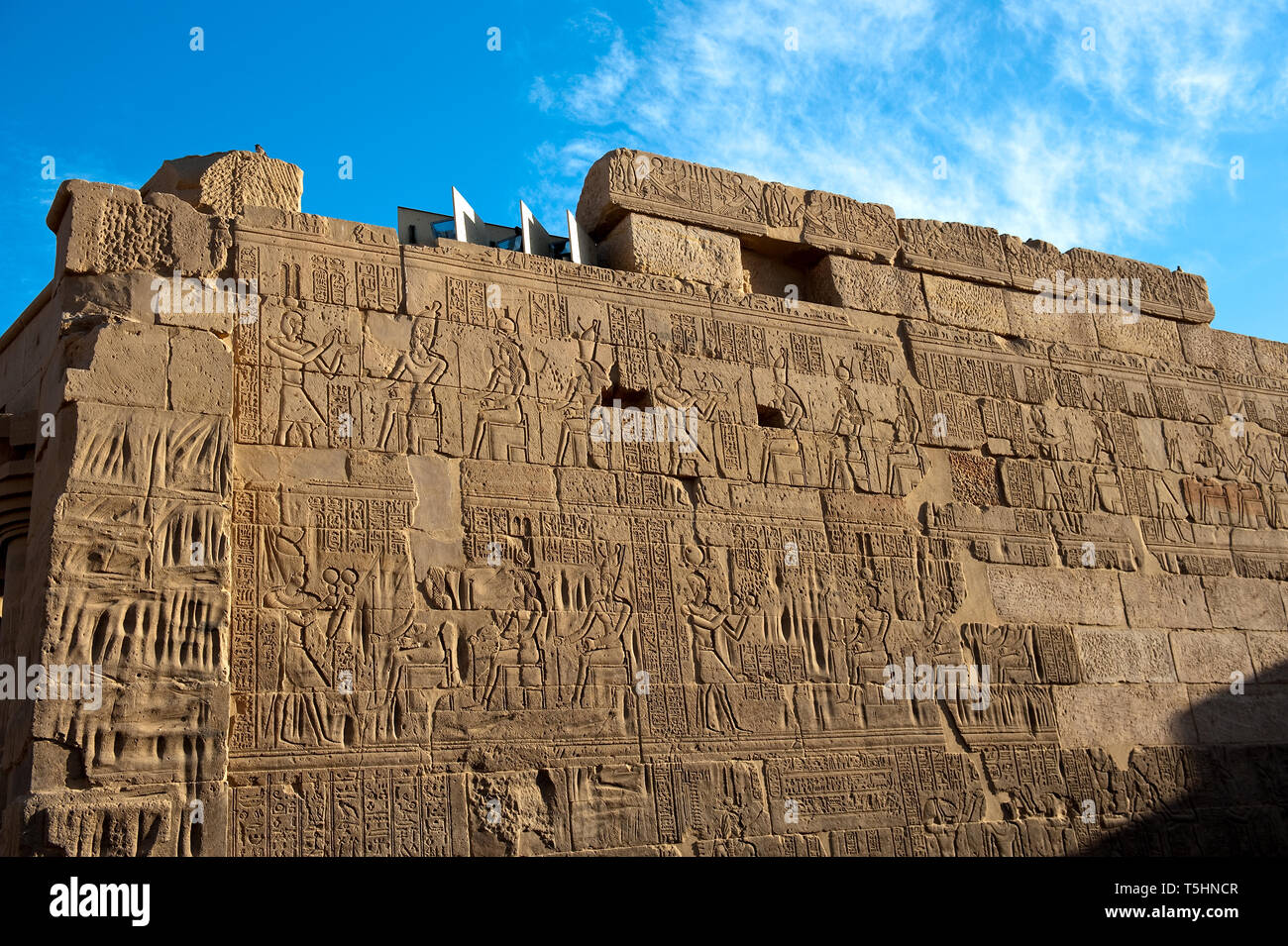 Détail mur sculpté dans le temple de Philae Banque D'Images