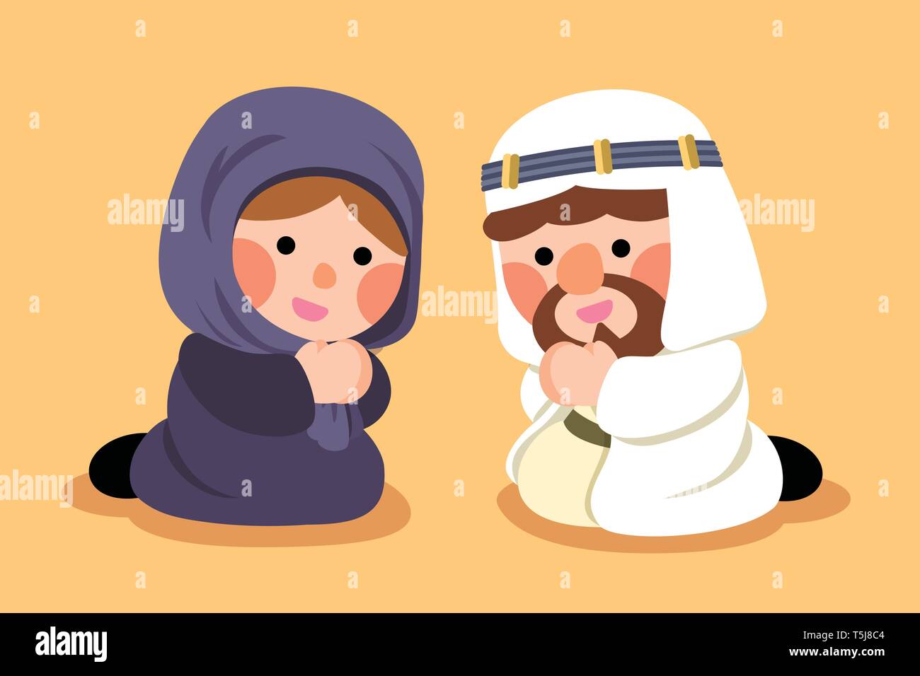 Cute musulmans priant ensemble dans leur style traditionnel, télévision thawb Illustration de Vecteur