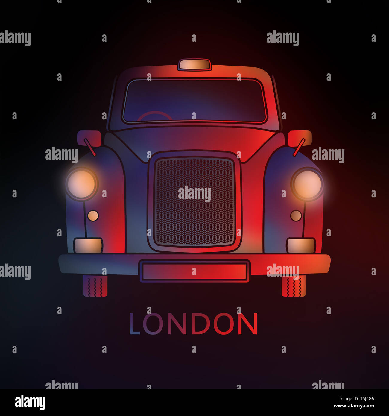 Symbole de Londres - Black Cab par nuit- graphiques colorés - Design moderne Banque D'Images