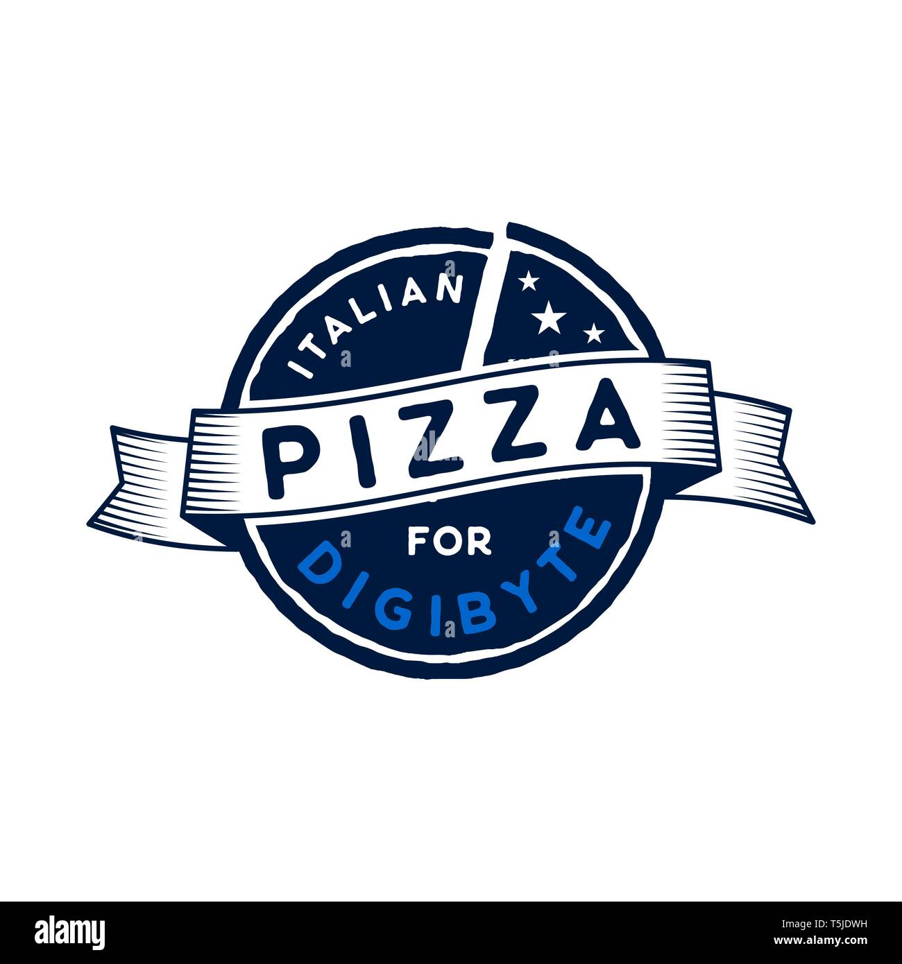 Digibyte logo. Concept d'actifs numériques. Pizza italienne pour Digibyte. L'emblème de la crypto. La technologie de l'Blockchain autocollant pour l'impression. Vecteur Stock tech Illustration de Vecteur