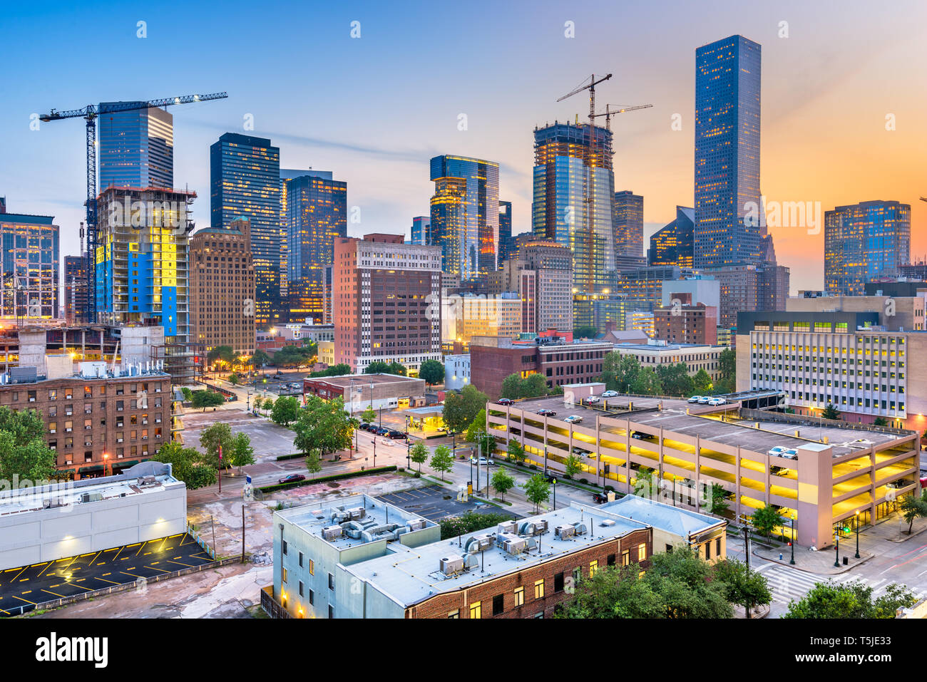 Houston, Texas, USA Centre-ville de ville au crépuscule. Banque D'Images