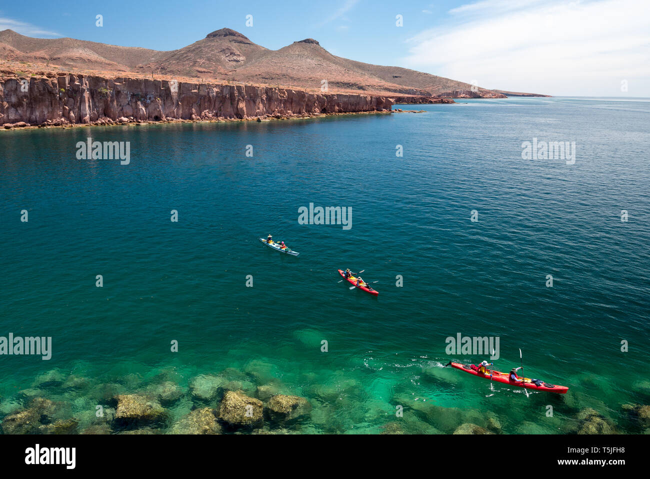 Kayak de mer, l'île d'Espiritu Santo, Baja California Sur, au Mexique. Banque D'Images