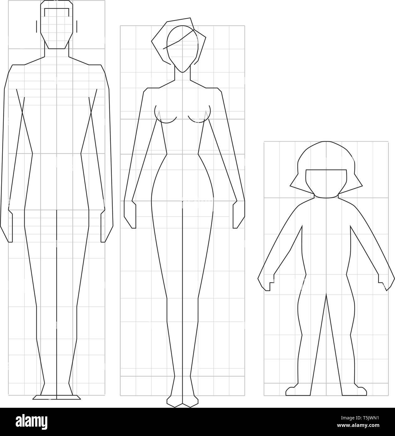 Circuit de dessin, homme, femme et enfant corps, vector illustration. Illustration de Vecteur