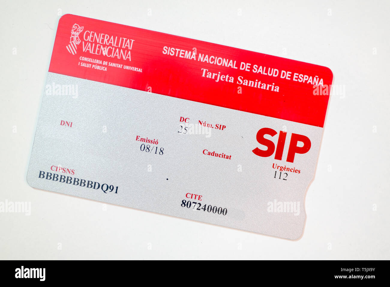 La santé de l'Espagne Carte SIP Banque D'Images