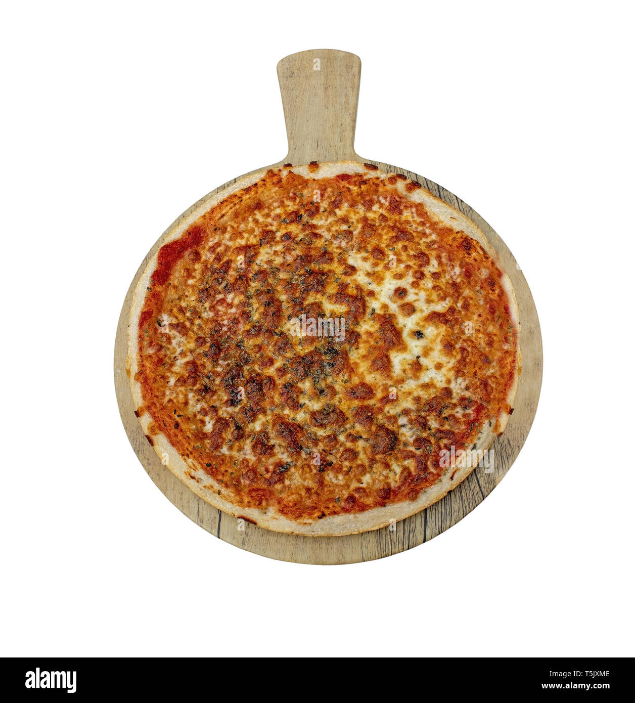 Pizza à la tomate et mozzarella sur plaque de bois télévision pondre de au-dessus de style rustique. Banque D'Images