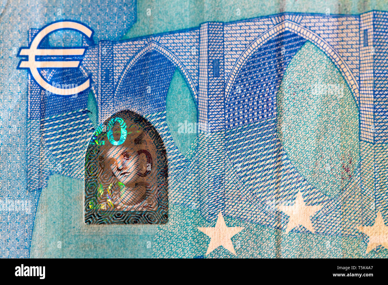 Vingt euro bank note avec hologramme de sécurité close up detail Banque D'Images
