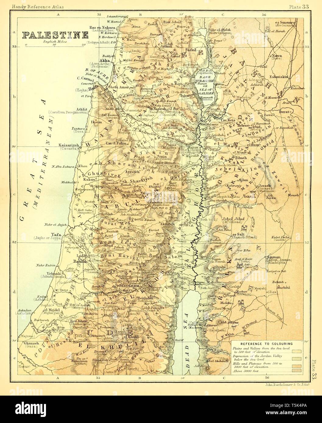 Belles illustrations carte dessiné à la main vintage de la Palestine et Israël à partir de vieux livre. Peut être utilisé comme élément décoratif ou d'affiches pour l'intérieur. Banque D'Images
