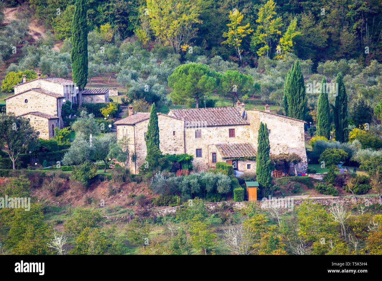 Ancienne ferme toscane dans la campagne autour de Panzano in Chianti, Toscane, Italie Banque D'Images