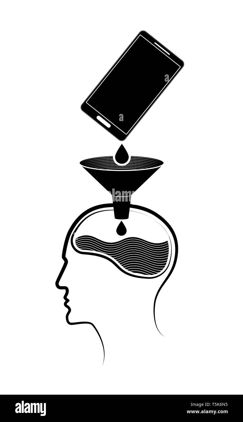 Le logo ou l'emblème de l'abstrait. Obtient des informations à partir d'un téléphone mobile à une personne s brain Illustration de Vecteur