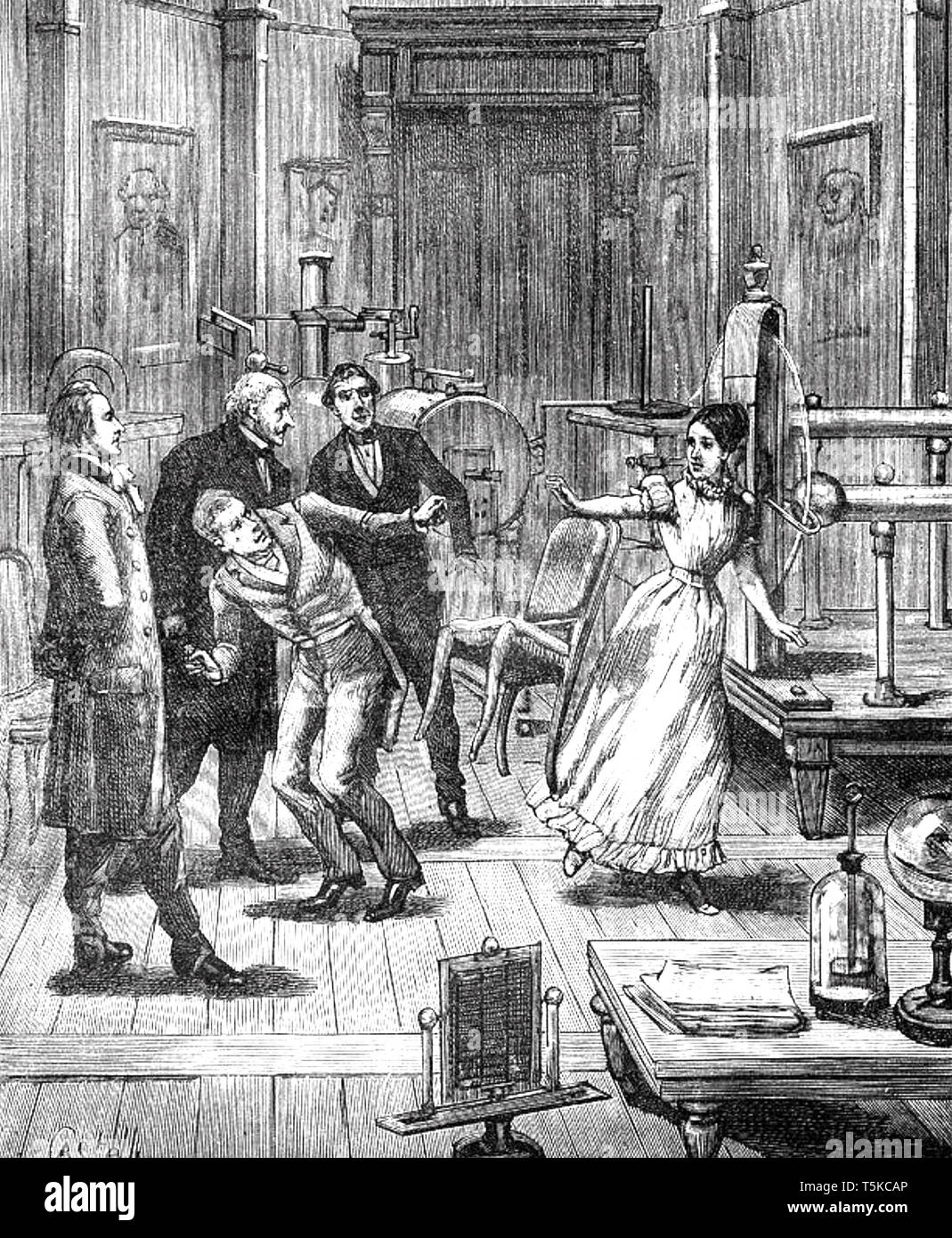 ANGÉLIQUE COTTIN (1832- ?) Français de paysan montrant sa psychokinésie capacité dans une gravure après 1846 Banque D'Images