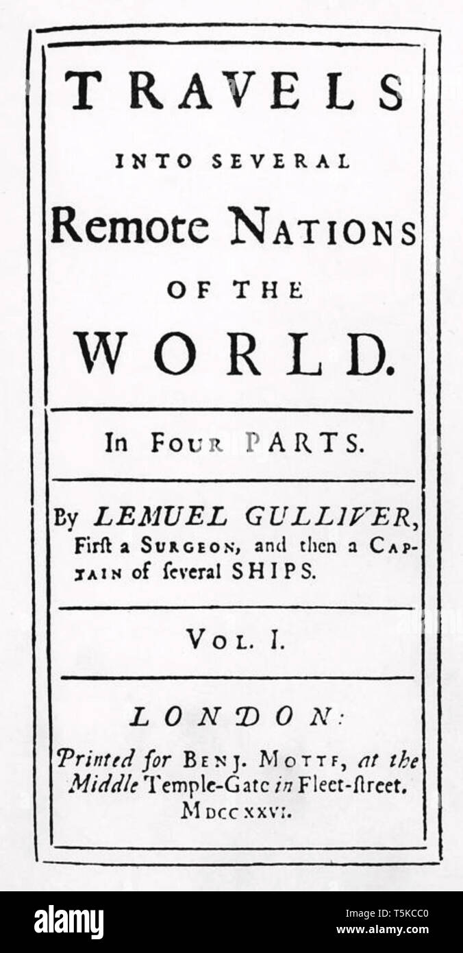 Les voyages de Gulliver 1726 page de titre du livre de Jonathan Swift Banque D'Images