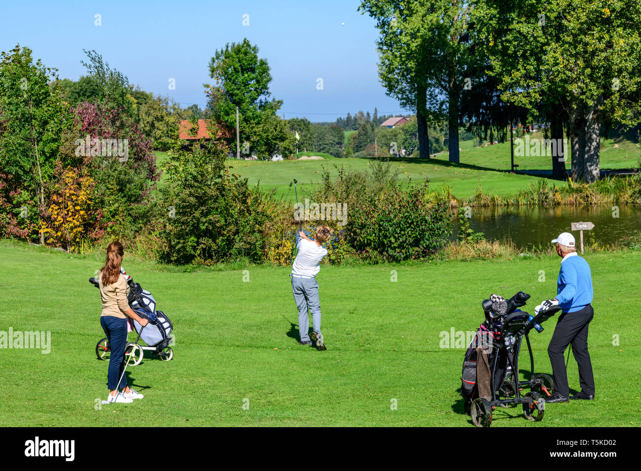 Jouer au golf avec la famille Banque D'Images