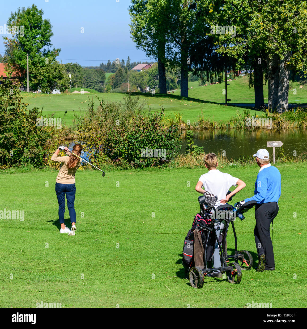 Jouer au golf avec la famille Banque D'Images