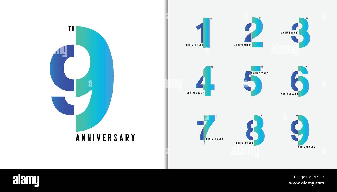 Ensemble d'anniversaire logotype. Célébration de l'anniversaire en couleurs modernes pour la conception des icônes de profil d'entreprise, brochure, dépliant, magazine, brochure. Illustration de Vecteur