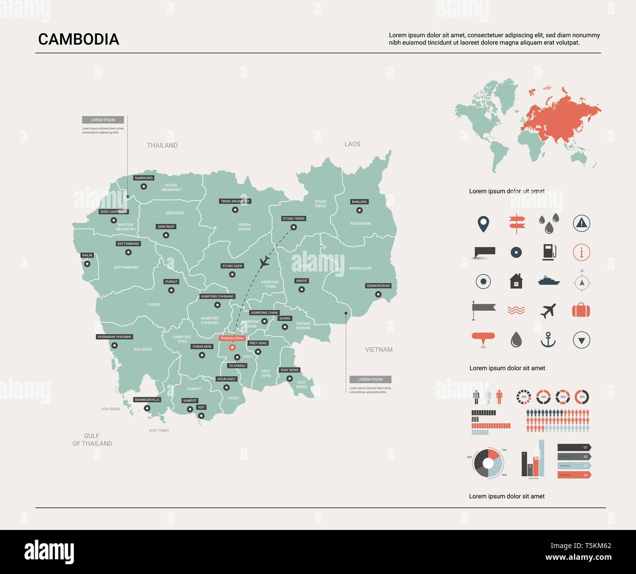 Carte Vectorielle Du Cambodge Carte Pays Très Détaillés