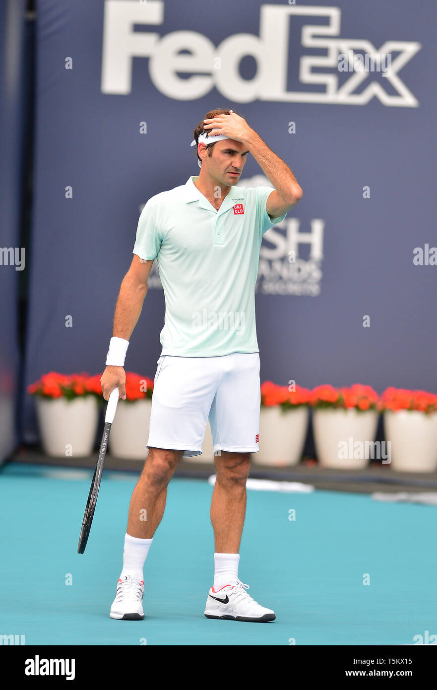 Miami 2019 Open Day 7 présenté par Itau au Hard Rock Stadium le 24 mars 2019 à Miami Gardens, en Floride. Avec : Roger Federer Où : Miami Gardens, Florida, United States Quand : 25 Mar 2019 Crédit : Johnny Louis/WENN.com Banque D'Images