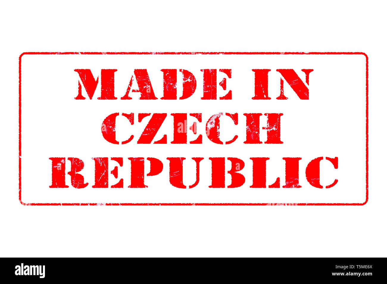 Timbres en caoutchouc avec de l'encre rouge sur fond blanc concept lecture en République Tchèque Banque D'Images